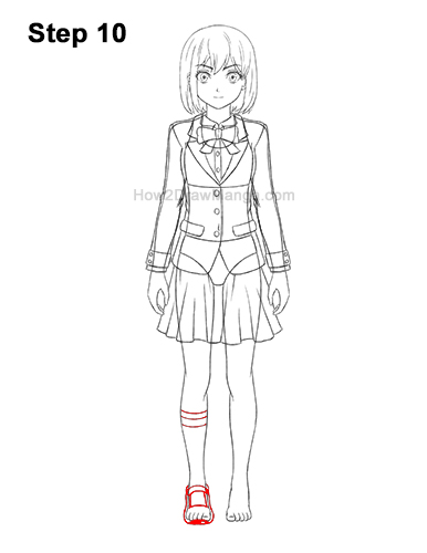 How to Draw a Manga Anime Girl Full Body Front School Uniform Seifuku 10