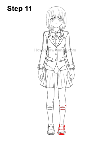 How to Draw a Manga Anime Girl Full Body Front School Uniform Seifuku 11