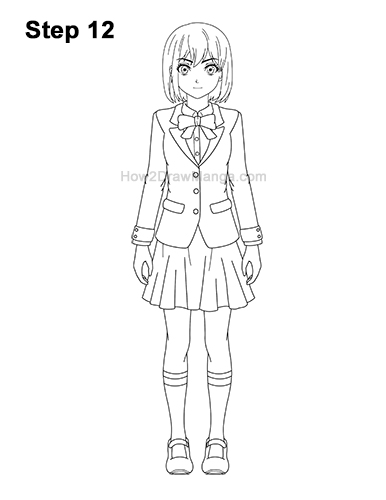 How to Draw a Manga Anime Girl Full Body Front School Uniform Seifuku 12