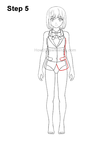 How to Draw a Manga Anime Girl Full Body Front School Uniform Seifuku 5