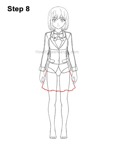 How to Draw a Manga Anime Girl Full Body Front School Uniform Seifuku 8