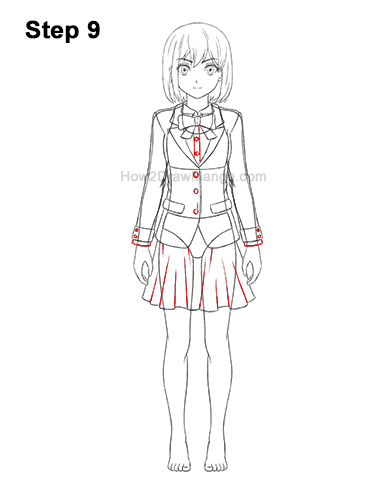 How to Draw a Manga Anime Girl Full Body Front School Uniform Seifuku 9
