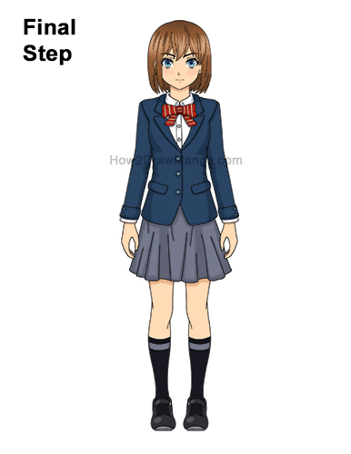 How to Draw a Manga Anime Girl Full Body Front School Uniform Seifuku Last
