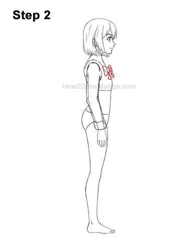 How to Draw a Manga Anime Girl Full Body Side View School Uniform Seifuku 2