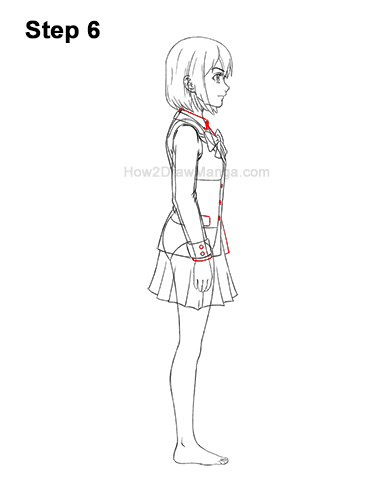 How to Draw a Manga Anime Girl Full Body Side View School Uniform Seifuku 6