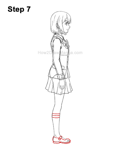 How to Draw a Manga Anime Girl Full Body Side View School Uniform Seifuku 7