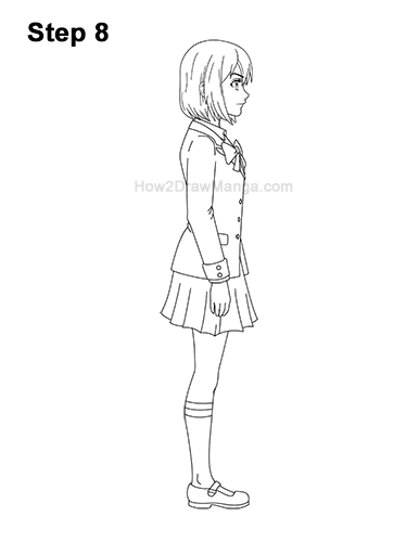 How to Draw a Manga Anime Girl Full Body Side View School Uniform Seifuku 8