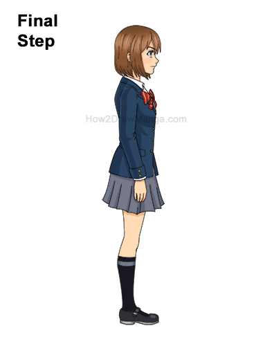 How to Draw a Manga Anime Girl Full Body Side View School Uniform Seifuku Last