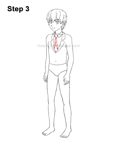 How to Draw a Manga Anime Boy Full Body Three Quarter 3/4 View School Uniform Seifuku 3